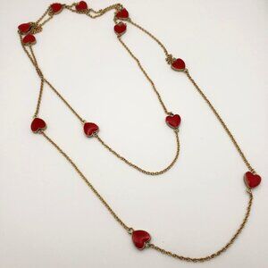 Vintage Gold Toned Enamel Red Hearts Wrap Necklace, 80s 90s Costume